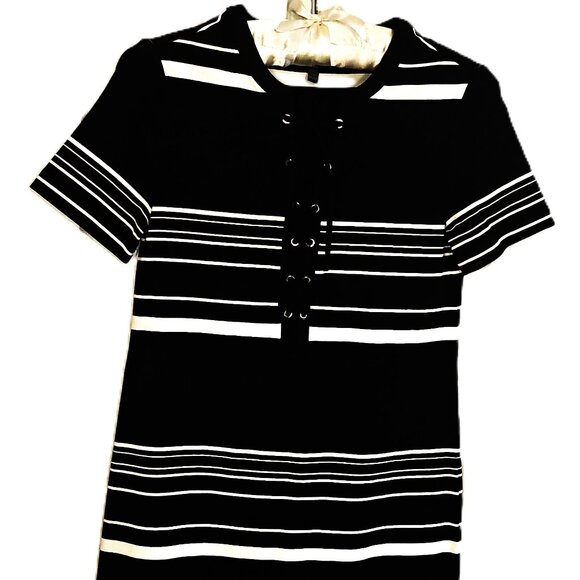 (NWOT) WHBM BLACK and WHITE STRIPED SHORT SLEEVED DRESS SIZE XXS - Picture 8 of 13